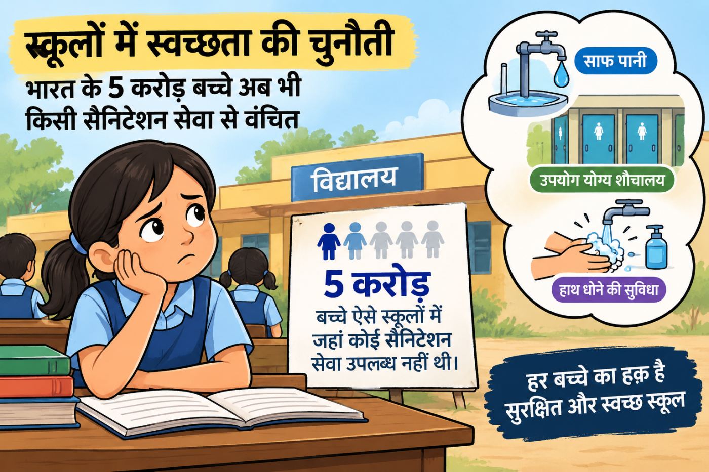 स्कूलों में स्वच्छता की चुनौती: भारत के 5 करोड़ बच्चे अब भी किसी सैनिटेशन सेवा से वंचित