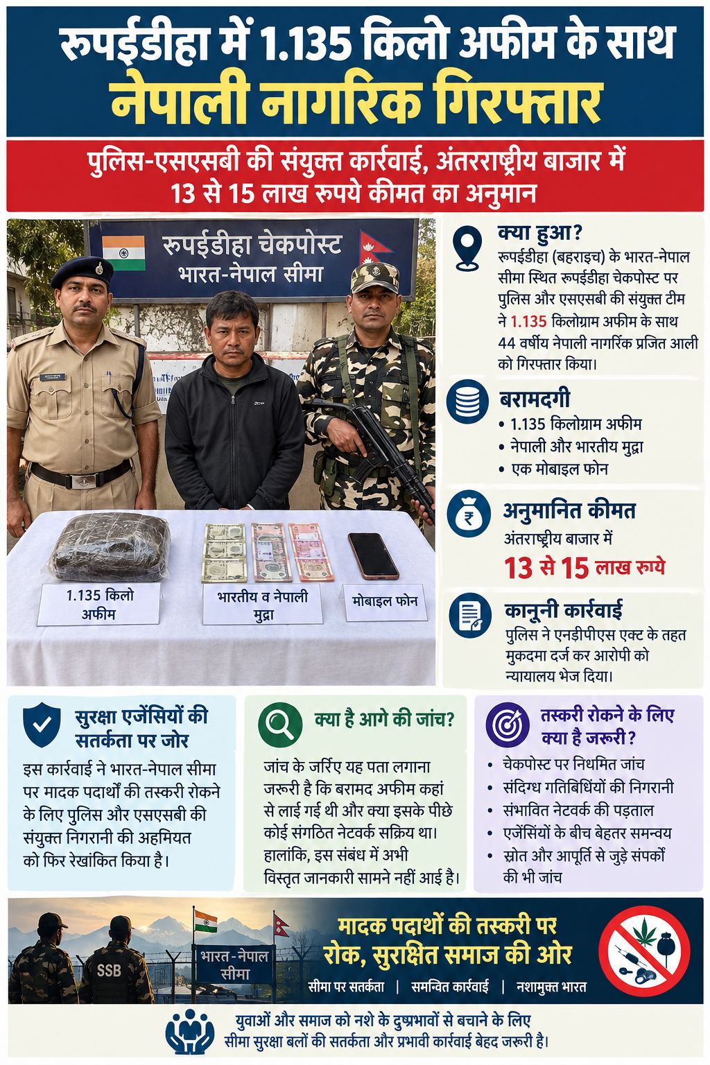 रूपईडीहा में 1.135 किलो अफीम के साथ नेपाली नागरिक गिरफ्तार