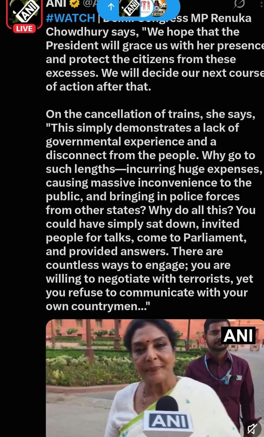 ट्रेनों के रद्द होने पर रेणुका चौधरी ने सरकार को घेरा, राष्ट्रपति से हस्तक्षेप की अपील